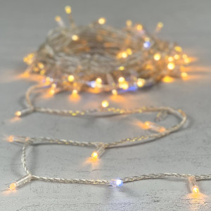 Светодиодная гирлянда с колпачком 100 экстра теплых белых LED ламп 10 м., мерцание, 220-230 В., прозрачный провод ПВХ, IP65, LTC (PST100BLWCAP-10-2EWW)