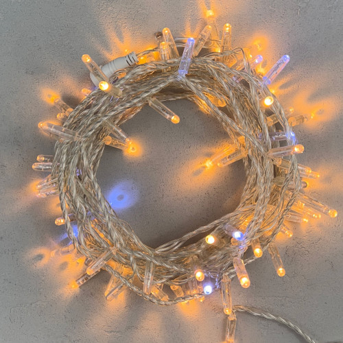 Светодиодная гирлянда с колпачком 100 экстра теплых белых LED ламп 10 м., мерцание, 220-230 В., прозрачный провод ПВХ, IP65, LTC (PST100BLWCAP-10-2EWW)