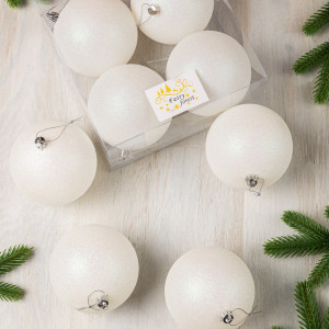 Набор пластиковых шаров Глория 100 мм., белый глиттер, 4 шт., ЕлкиТорг (150439)