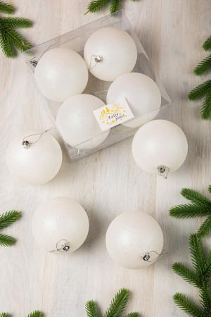 Набор пластиковых шаров Глория 100 мм., белый глиттер, 4 шт., ЕлкиТорг (150439)