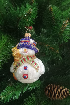Елочное украшение Снеговик в шарфе, стекло, 12 см., 1 шт., Irena CO (54237)
