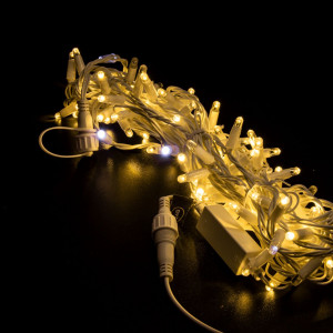 Светодиодная нить 100 теплых белых LED ламп, 10 м., 24В, мерцание, белый резиновый провод 2,3 мм., Teamprof (TPF-S10CF-24V-SRW/WW)