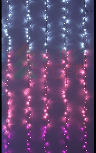 Занавес с эффектом бегущий огонь 2*1.6 м., 24V, 150 LED ламп бело - розового цвета, прозрачный провод, Beauty Led (ESI150-SH10-1WP)