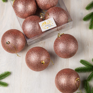 Набор пластиковых шаров Глория 100 мм., пудровый глиттер, 4 шт., ЕлкиТорг (150438)