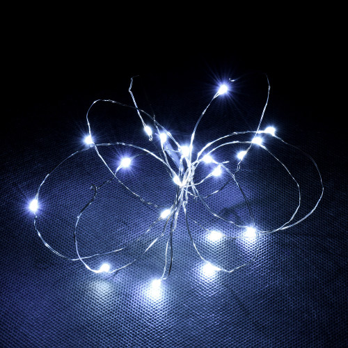 Светодиодная нить Роса 20 холодных белых LED ламп, 2 м., на батарейках, с пультом, Vegas (55105)