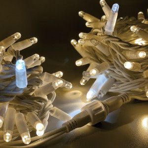 Светодиодная нить 100 теплых белых LED ламп, 10 м., 220В, мерцание, белый резиновый провод, Teamprof (TPF-S10CF-220V-RW/WW)