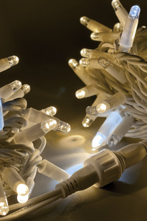 Светодиодная нить 100 теплых белых LED ламп, 10 м., 220В, мерцание, белый резиновый провод, Teamprof (TPF-S10CF-220V-RW/WW)