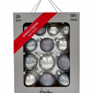 Набор стеклянных шаров Серебряный Микс 26 шт., Christmas DeLuxe (86782)  