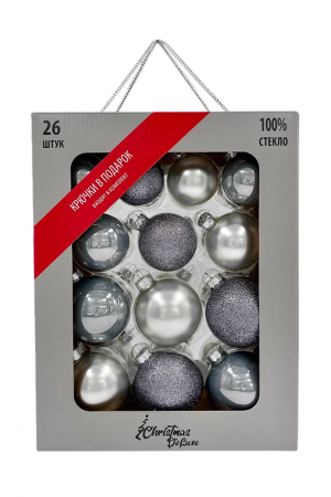 Набор стеклянных шаров Серебряный Микс 26 шт., Christmas DeLuxe (86782)  