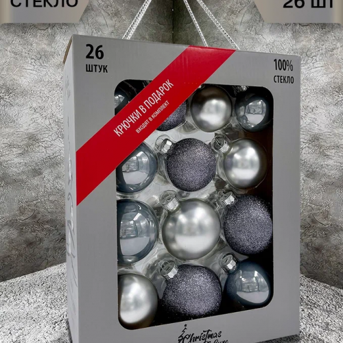 Набор стеклянных шаров Серебряный Микс 26 шт., Christmas DeLuxe (86782)  