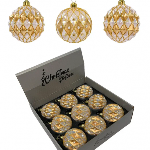 Набор винтажных стеклянных шаров Жемчужное ожерелье 80 мм., пудрово-золотой, 9 шт., Christmas DeLuxe (13991)