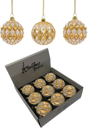 Набор винтажных стеклянных шаров Жемчужное ожерелье 80 мм., пудрово-золотой, 9 шт., Christmas DeLuxe (13991)