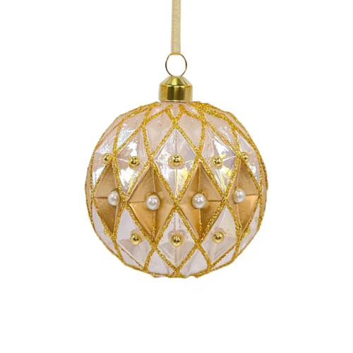 Набор винтажных стеклянных шаров Жемчужное ожерелье 80 мм., пудрово-золотой, 9 шт., Christmas DeLuxe (13991)