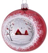 Стеклянный шар Домики 75 мм.,красный,  Ёлочка (С2339/1)