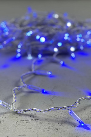 Светодиодная гирлянда с колпачком 100 синих LED ламп 10 м., мерцание, 220-230 В., прозрачный провод ПВХ, IP65, LTC (PST100BLWCAP-10-2B)