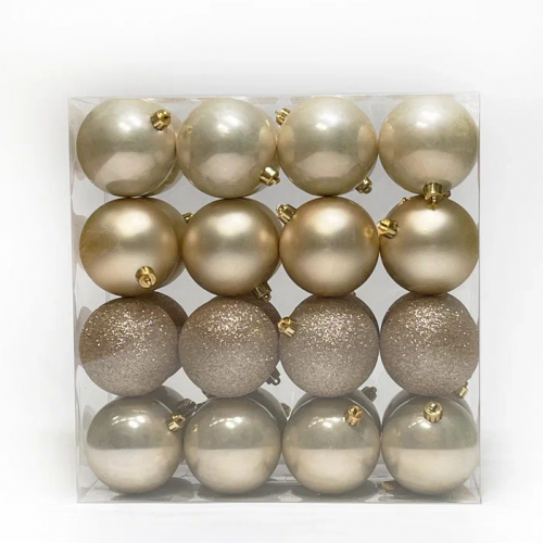 Набор пластиковых шаров Вернисаж 80 мм., шампань, 32 шт., Christmas DeLuxe (89714)