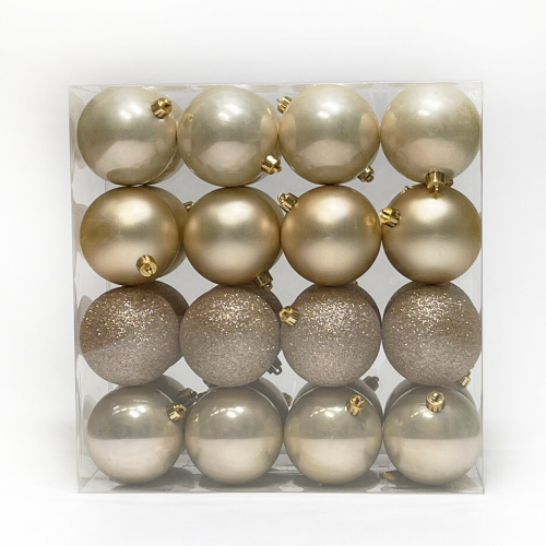 Набор пластиковых шаров Вернисаж 80 мм., шампань, 32 шт., Christmas DeLuxe (89714)