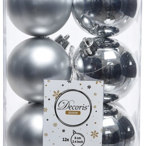 Набор пластиковых шаров Дивный 60 мм, серебро, 12 шт, Kaemingk (021831)