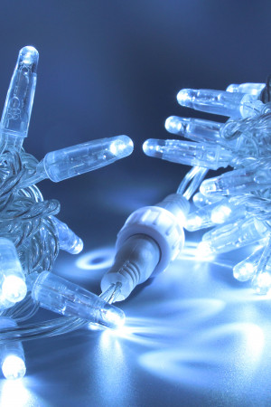 Светодиодная нить 100 холодных белых LED ламп, 10 м., 220В, мерцание, прозрачный провод ПВХ, Teamprof (TPF-S10CF-220V-CT/W)