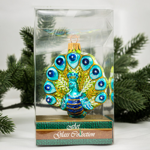 Елочное украшение Павлин, стекло, 9,5 см., 1 шт., Витус (А223)