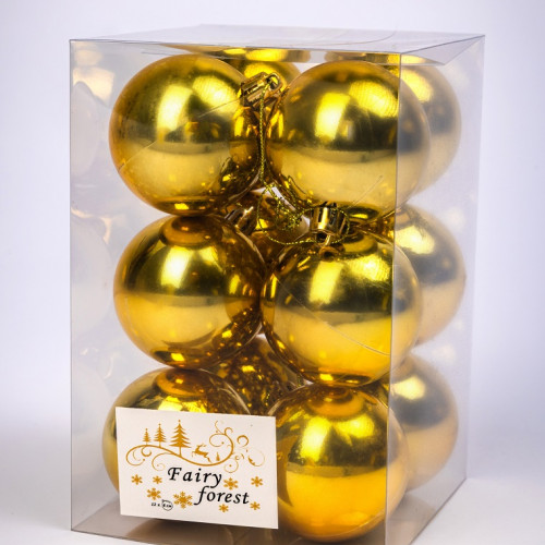 Набор пластиковых шаров Вероника 60 мм., золотой глянцевый, 12 шт., ЕлкиТорг (150215)