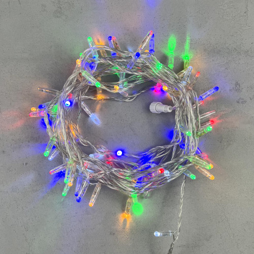 Светодиодная гирлянда с колпачком 100 разноцветных LED ламп 10 м., мерцание, 220-230 В., прозрачный провод ПВХ, IP65, LTC (PST100BLWCAP-10-2M)