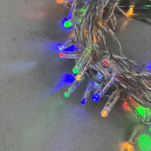 Светодиодная гирлянда с колпачком 100 разноцветных LED ламп 10 м., мерцание, 220-230 В., прозрачный провод ПВХ, IP65, LTC (PST100BLWCAP-10-2M)