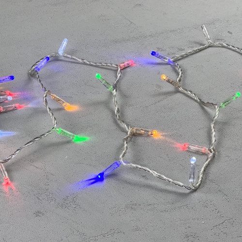 Светодиодная гирлянда с колпачком 100 разноцветных LED ламп 10 м., мерцание, 220-230 В., прозрачный провод ПВХ, IP65, LTC (PST100BLWCAP-10-2M)