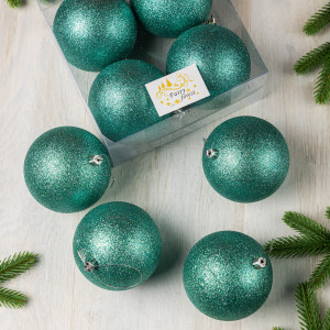 Набор пластиковых шаров Глория 100 мм., бирюза глиттер, 4 шт., ЕлкиТорг (150441)