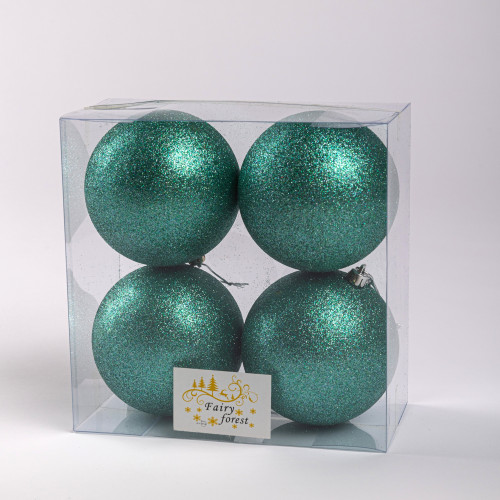 Набор пластиковых шаров Глория 100 мм., бирюза глиттер, 4 шт., ЕлкиТорг (150441)