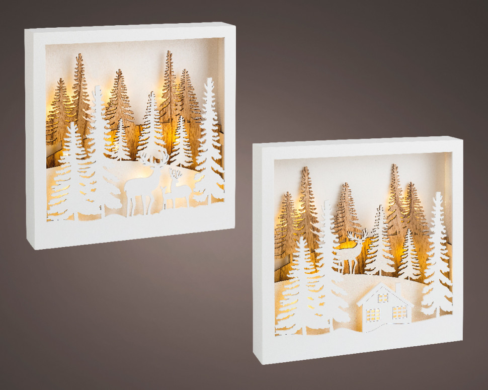 Светодиодное панно Олени на опушке 25*25 см. с LED огнями, Kaemingk (481623/1) 
