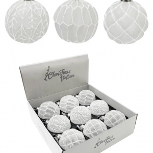 Набор винтажных стеклянных шаров Ледяная дымка 80 мм., 9 шт., белый, Christmas DeLuxe (13045)