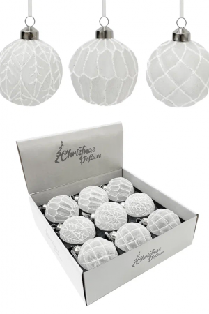 Набор винтажных стеклянных шаров Ледяная дымка 80 мм., 9 шт., белый, Christmas DeLuxe (13045)