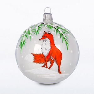 Стеклянный шар Лиса 85 мм., Ёлочка (С2166)