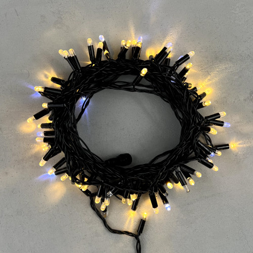 Светодиодная гирлянда с колпачком 100 экстра теплых белых LED ламп 10 м., мерцание, 220-230 В., черный провод ПВХ, IP65, LTC (PST100BLWCAP-11-2WW)