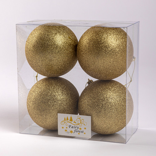 Набор пластиковых шаров Глория 100 мм., золото глиттер, 4 шт., ЕлкиТорг (150442)