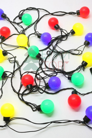 Светодиодная гирлянда Шарики, 5 м., 20 разноцветных LED ламп 40 мм, 220V, черный ПВХ, Beauty Led (HB20-11-2M)