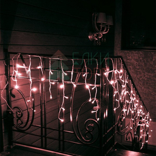 Светодиодная бахрома 3*0.5 м., 3 батарейки типа D 4.5V, 100 LED ламп светло розового цвета, прозрачный силикон, LTC (ECC100-10-8BP)