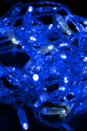 Светодиодная нить 100 синих LED ламп, 10 м., 220В, мерцание, прозрачный провод ПВХ, Teamprof (TPF-S10CF-220V-CT/B)
