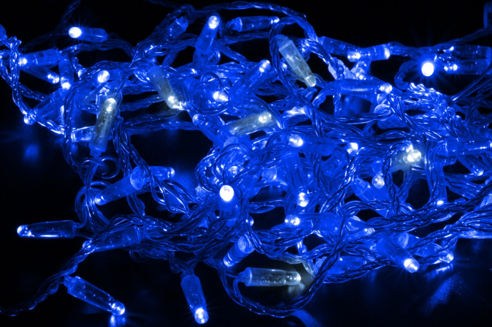 Светодиодная нить 100 синих LED ламп, 10 м., 220В, мерцание, прозрачный провод ПВХ, Teamprof (TPF-S10CF-220V-CT/B)