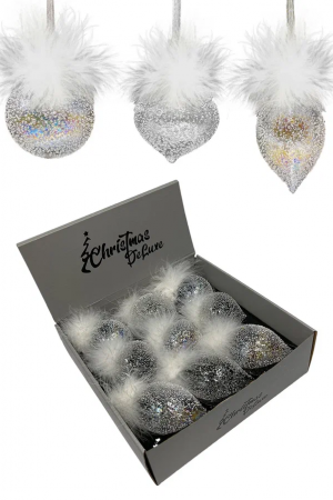 Набор стеклянных украшений Ледяной дождь 80 мм., 9 шт., шар, капля, луковка, прозрачный, Christmas DeLuxe (14033)