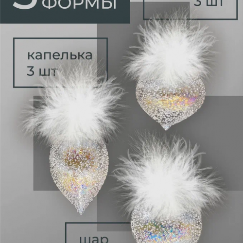 Набор стеклянных украшений Ледяной дождь 80 мм., 9 шт., шар, капля, луковка, прозрачный, Christmas DeLuxe (14033)