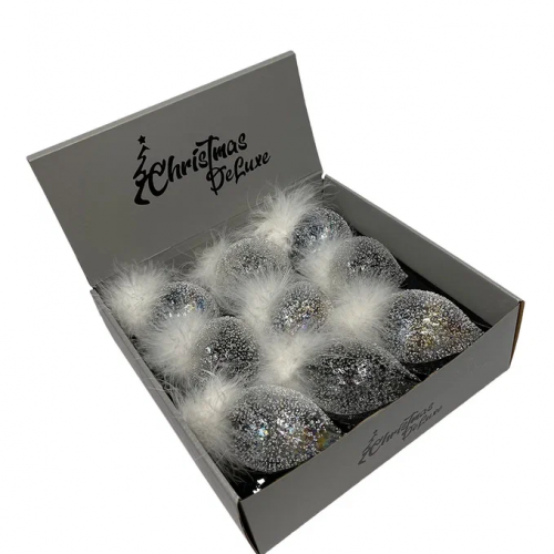 Набор стеклянных украшений Ледяной дождь 80 мм., 9 шт., шар, капля, луковка, прозрачный, Christmas DeLuxe (14033)