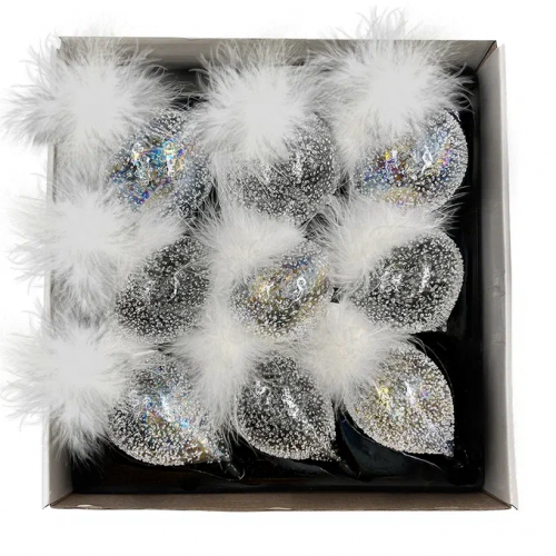 Набор стеклянных украшений Ледяной дождь 80 мм., 9 шт., шар, капля, луковка, прозрачный, Christmas DeLuxe (14033)