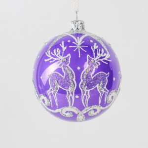 Стеклянный шар Олени 85 мм.,фиолетовый, Ёлочка (С2168/3)