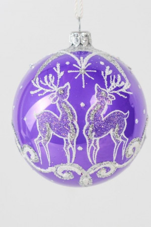 Стеклянный шар Олени 85 мм.,фиолетовый, Ёлочка (С2168/3)