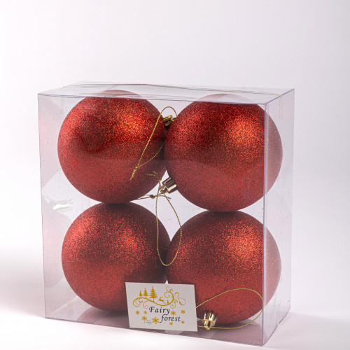 Набор пластиковых шаров Глория 100 мм., красный глиттер, 4 шт., ЕлкиТорг (150443)