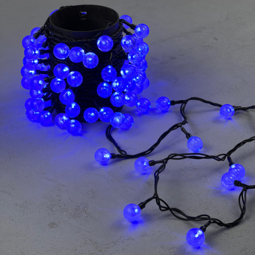 Светодиодная гирлянда шарики Пузырьки 10 м., 220V., 100 синих LED ламп 23 мм., коннектор, черный ПВХ, LTC (PCS-100B-B)