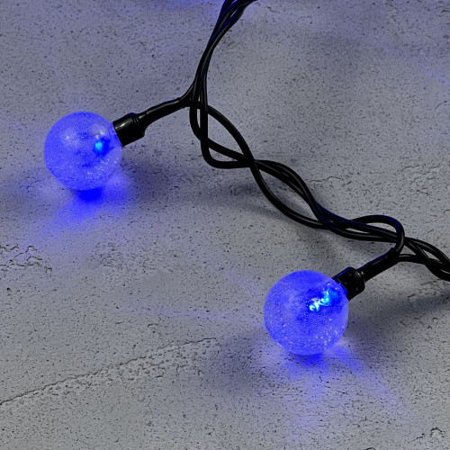 Светодиодная гирлянда шарики Пузырьки 10 м., 220V., 100 синих LED ламп 23 мм., коннектор, черный ПВХ, LTC (PCS-100B-B)