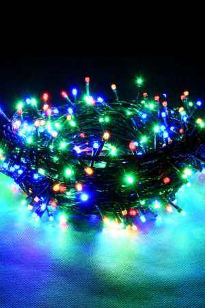 Светодиодная нить 100 разноцветных LED ламп, 10 м., 220В, 8 режимов, зеленый провод, Vegas (55061)